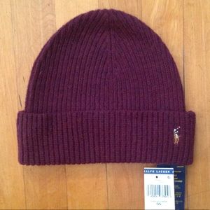Ralph Lauren Polo Red Wine Merino Wool Beanie Hat New